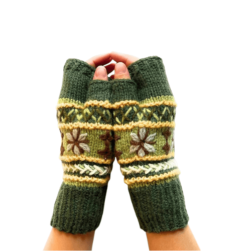 Hand-Knit Wool & Raw Silk – Ultra-Warm Fleece Lined Fingerless Mittens