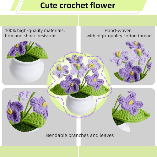 Handcrafted Mini Crochet Potted Flower Accent – Everlasting Handmade Knitted Desk Plant
