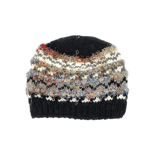 Handmade Wool and Recycled Silk Beanie Hat with Fleece Lining