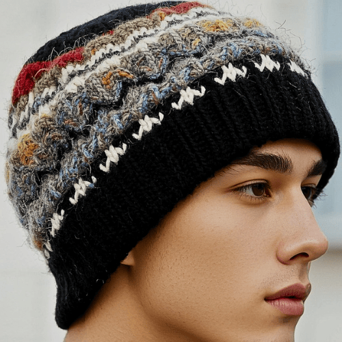 Handmade Wool and Recycled Silk Beanie Hat with Fleece Lining