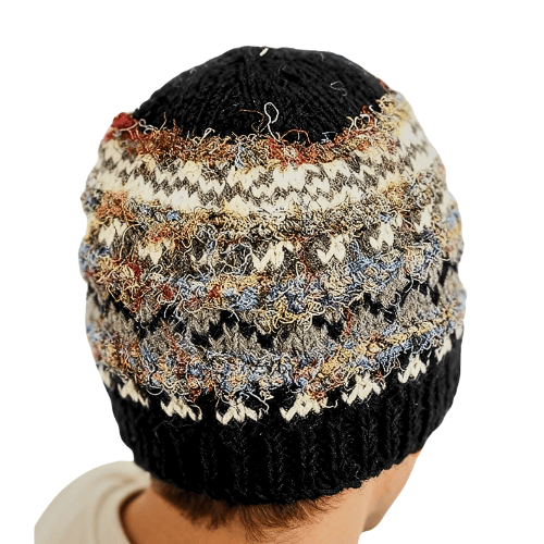 Handmade Wool and Recycled Silk Beanie Hat with Fleece Lining