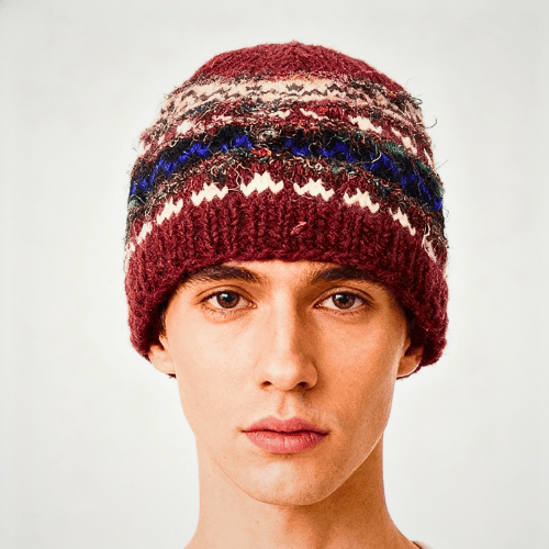 Handmade Wool and Recycled Silk Beanie Hat with Fleece Lining