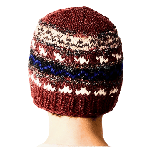 Handmade Wool and Recycled Silk Beanie Hat with Fleece Lining