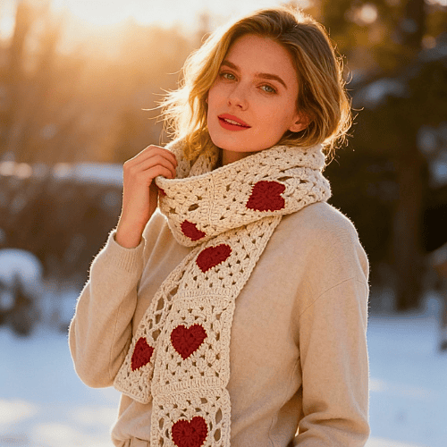 Handmade Granny Square Knit Long Scarf for Women