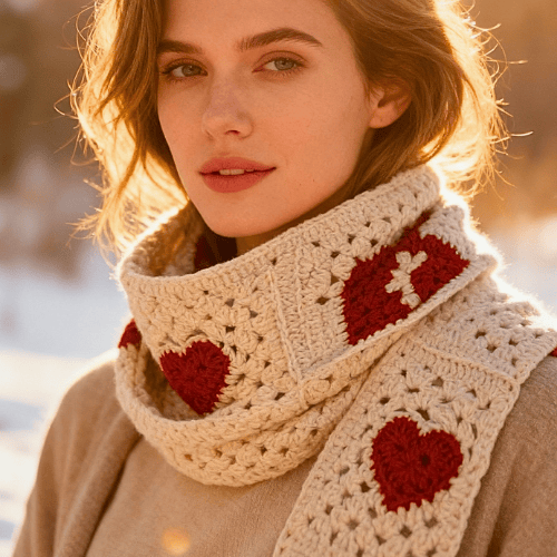 Handmade Granny Square Knit Long Scarf for Women