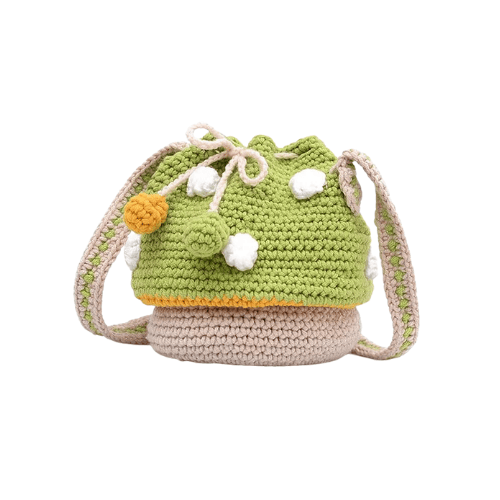 Handmade Wool Knitted Mushroom Crossbody Bucket Bag