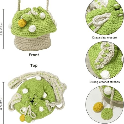 Handmade Wool Knitted Mushroom Crossbody Bucket Bag