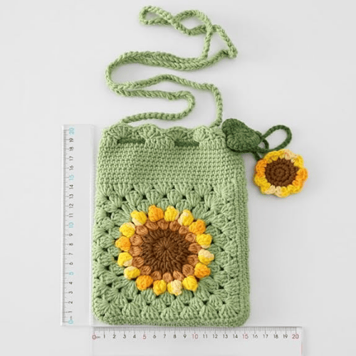 Handmade Sunflower Crochet Wool Crossbody Phone Bag with Drawstring