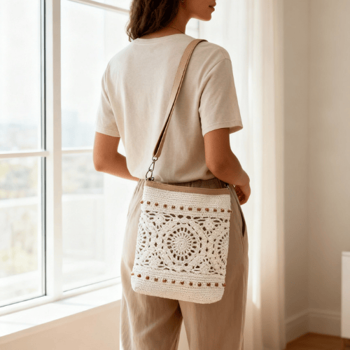 Handmade Cotton Crochet Crossbody Shoulder Bag