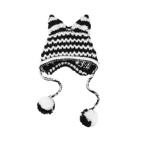 Handmade Crochet Cat Ear Beanie with Ear Flaps