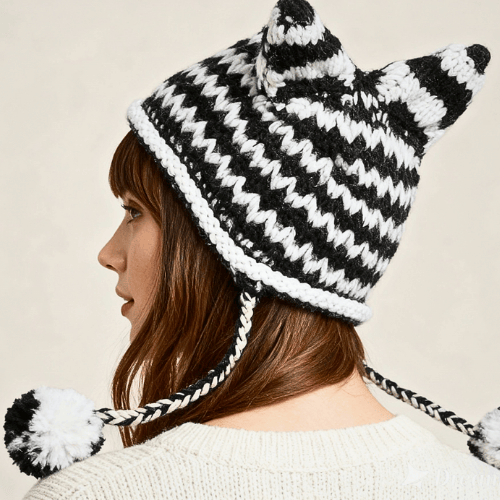 Handmade Crochet Cat Ear Beanie with Ear Flaps