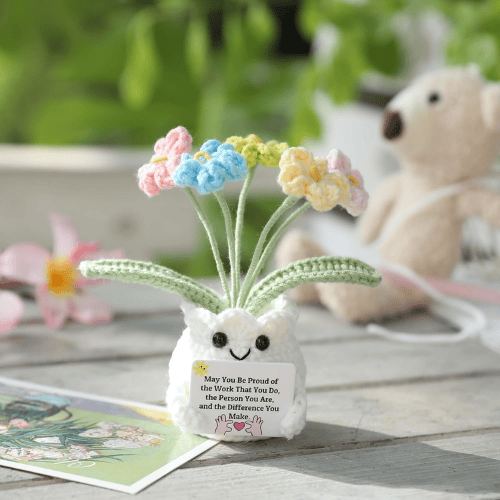 Handmade Crochet Forget-Me-Not Flower Desk Decor