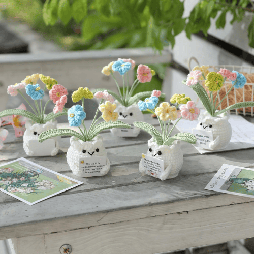 Handmade Crochet Forget-Me-Not Flower Desk Decor