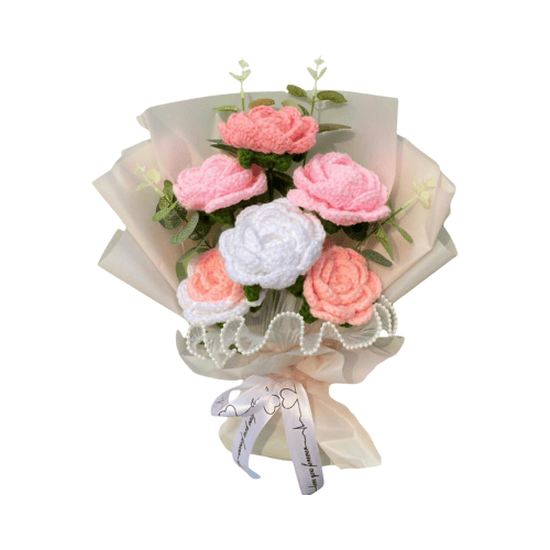 Handmade Crochet Flower Bouquet with Roses and Eucalyptus