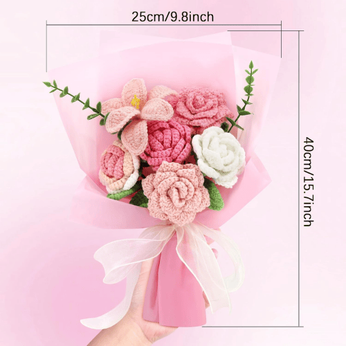 Handmade Crochet Flower Bouquet in Pink