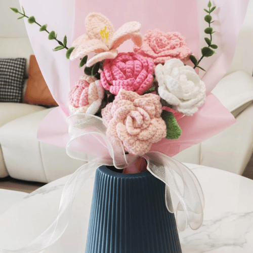 Handmade Crochet Flower Bouquet in Pink