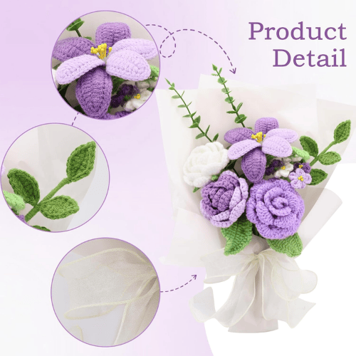 Handmade Crochet Flower Bouquet in Purple
