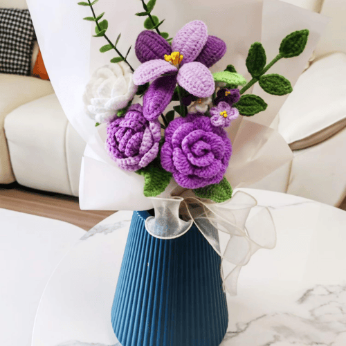 Handmade Crochet Flower Bouquet in Purple