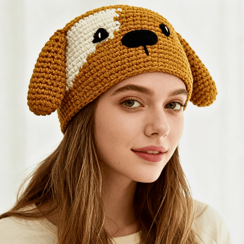 Handmade Crochet Dog Face Beanie Hat
