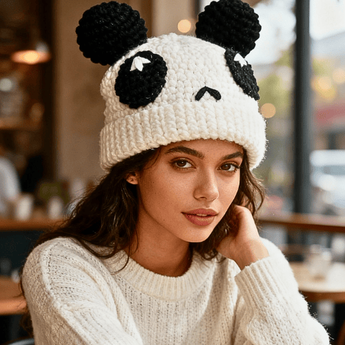 Handmade Crochet Panda Beanie Hat