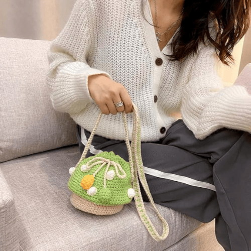 Handmade Wool Knitted Mushroom Crossbody Bucket Bag