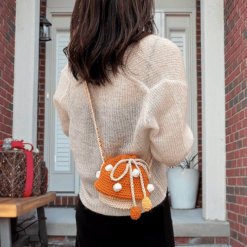 Handmade Wool Knitted Mushroom Crossbody Bucket Bag