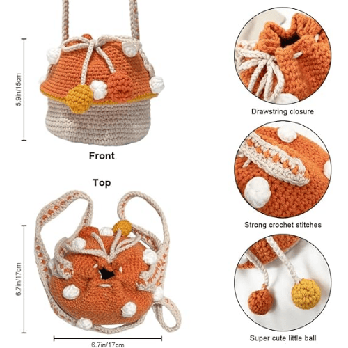 Handmade Wool Knitted Mushroom Crossbody Bucket Bag