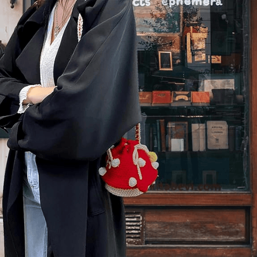 Handmade Wool Knitted Mushroom Crossbody Bucket Bag