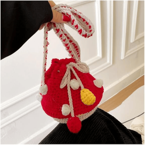 Handmade Wool Knitted Mushroom Crossbody Bucket Bag