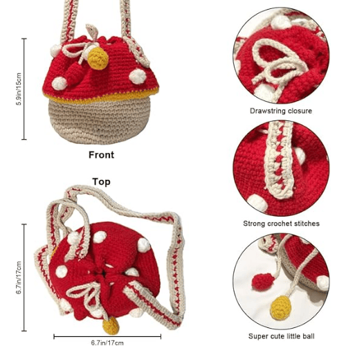 Handmade Wool Knitted Mushroom Crossbody Bucket Bag