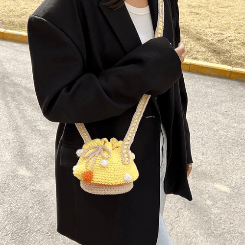 Handmade Wool Knitted Mushroom Crossbody Bucket Bag