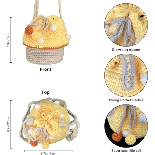 Handmade Wool Knitted Mushroom Crossbody Bucket Bag