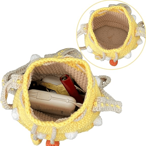 Handmade Wool Knitted Mushroom Crossbody Bucket Bag