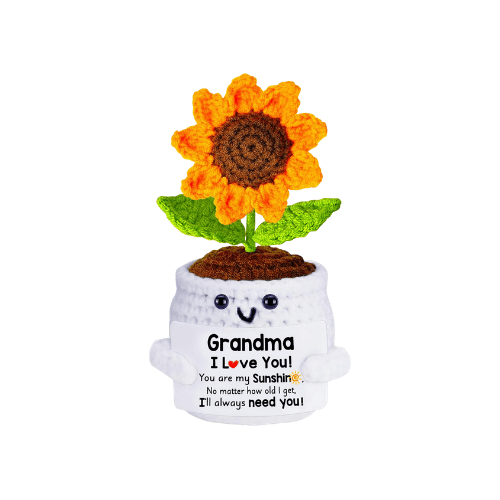 Hand-Knitted Forever Sunflower – Artisanal Crochet Potted Flower