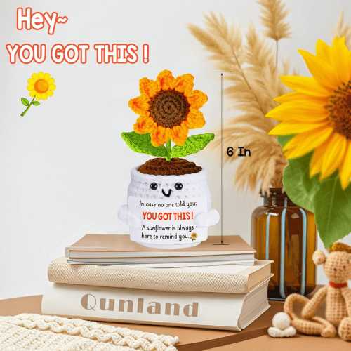 Hand-Knitted Forever Sunflower – Artisanal Crochet Potted Flower