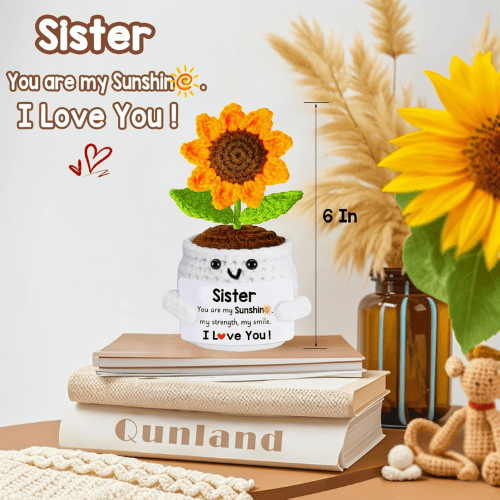 Hand-Knitted Forever Sunflower – Artisanal Crochet Potted Flower