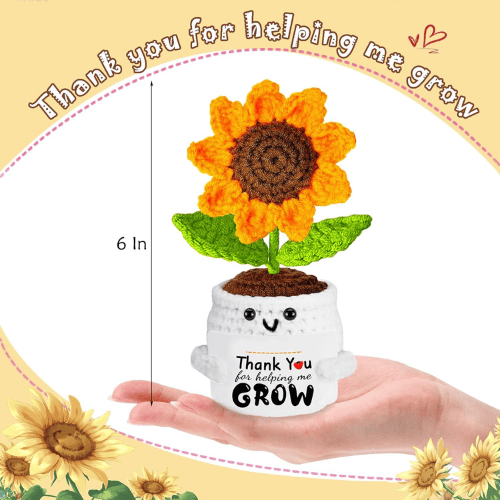Hand-Knitted Forever Sunflower – Artisanal Crochet Potted Flower