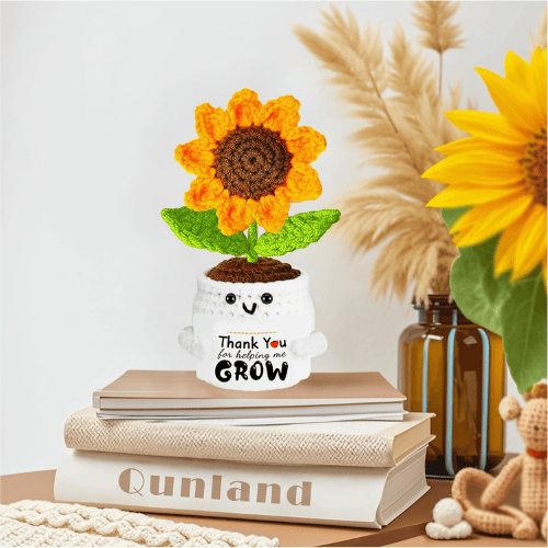 Hand-Knitted Forever Sunflower – Artisanal Crochet Potted Flower