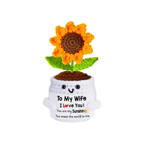 Hand-Knitted Forever Sunflower – Artisanal Crochet Potted Flower
