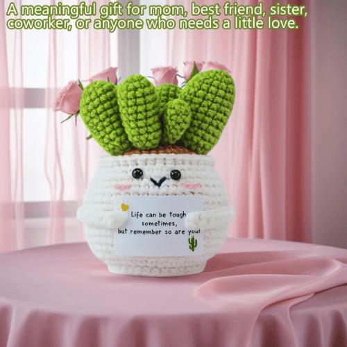 Positive Energy Crochet Cactus – Handmade Emotional Support Desk Companion