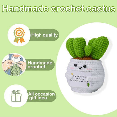 Positive Energy Crochet Cactus – Handmade Emotional Support Desk Companion
