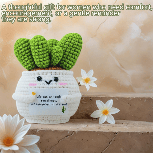 Positive Energy Crochet Cactus – Handmade Emotional Support Desk Companion