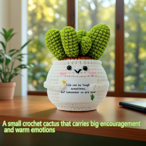 Positive Energy Crochet Cactus – Handmade Emotional Support Desk Companion