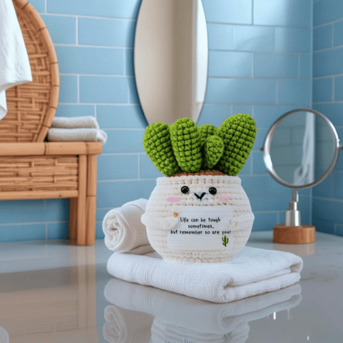 Positive Energy Crochet Cactus – Handmade Emotional Support Desk Companion