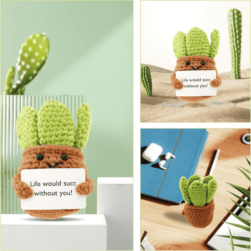 Positive Energy Crochet Cactus – Handmade Emotional Support Desk Companion