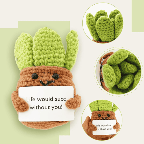 Positive Energy Crochet Cactus – Handmade Emotional Support Desk Companion