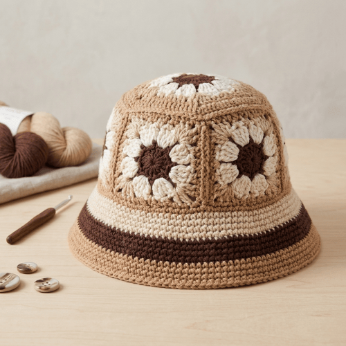 Modern "Azure Flora" Crochet Bucket Hat
