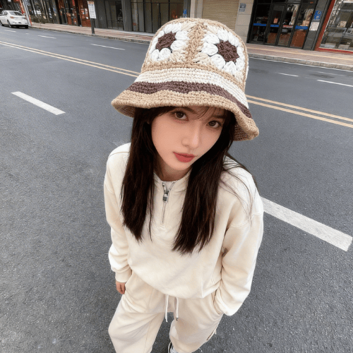 Modern "Azure Flora" Crochet Bucket Hat