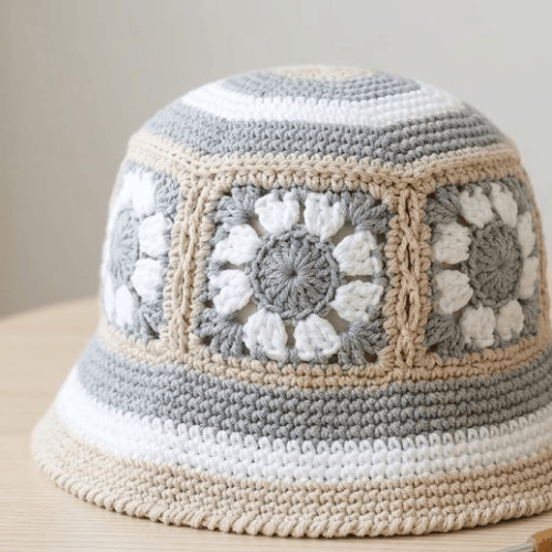 Modern "Azure Flora" Crochet Bucket Hat
