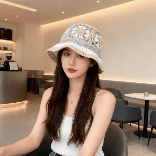 Modern "Azure Flora" Crochet Bucket Hat